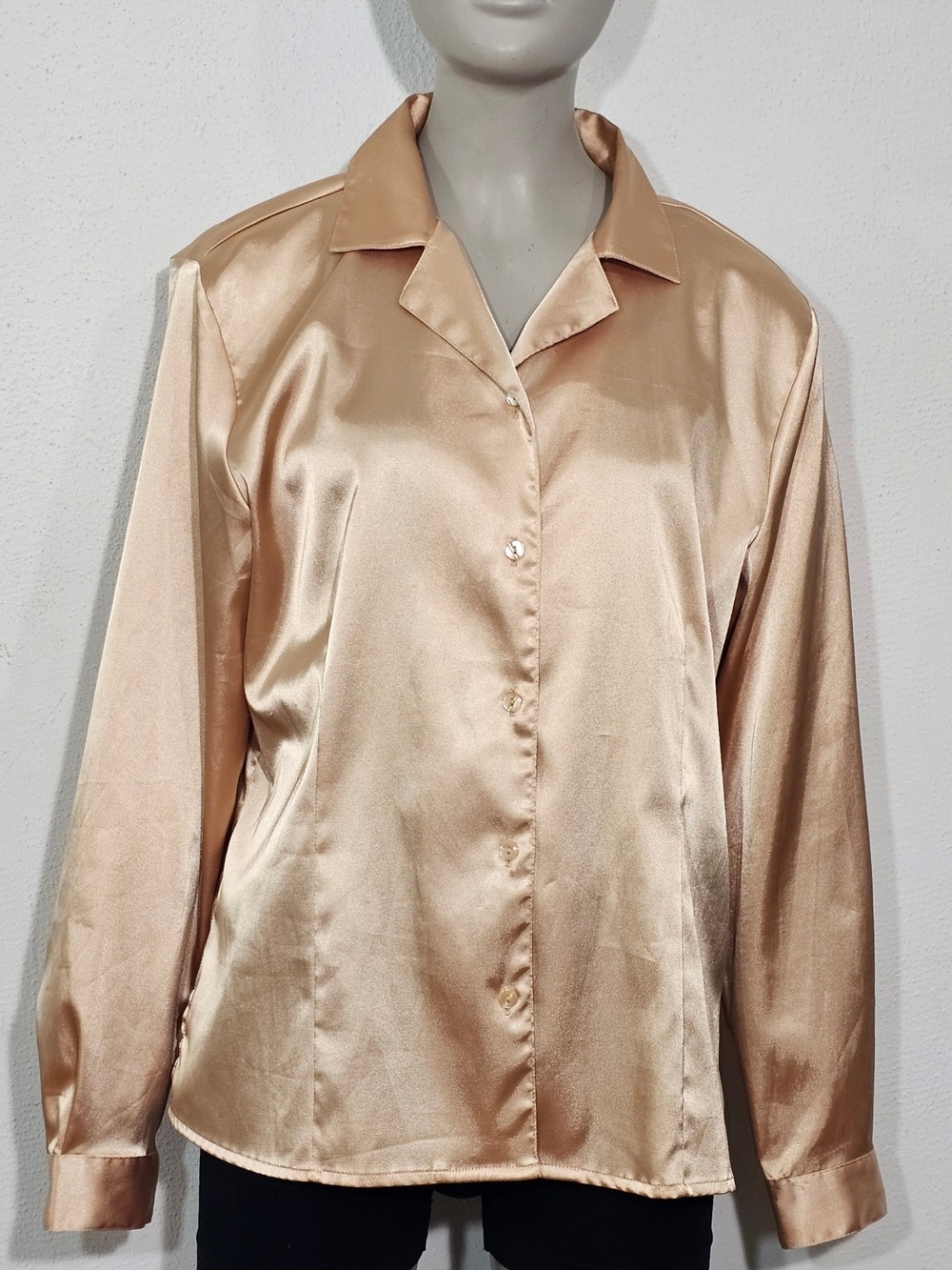 Satin Button-Front Blouse in Champagne